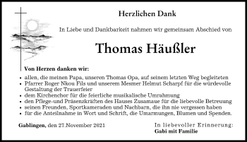 Traueranzeige von Thomas Häußler von Augsburger Allgemeine
