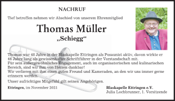 Traueranzeige von Thomas Müller von Mindelheimer Zeitung