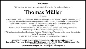 Traueranzeige von Thomas Müller von Mindelheimer Zeitung