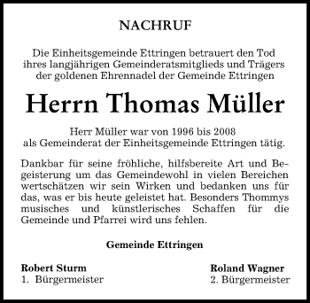 Traueranzeige von Thomas Müller von Mindelheimer Zeitung