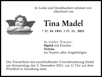 Traueranzeige von Tina Madel von Günzburger Zeitung