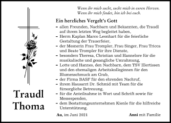 Traueranzeige von Traudl Thoma von Illertisser Zeitung