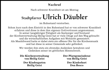 Traueranzeige von Ulrich Däubler von Günzburger Zeitung