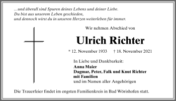 Traueranzeige von Ulrich Richter von Mindelheimer Zeitung