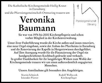 Traueranzeige von Veronika Baumann von Friedberger Allgemeine