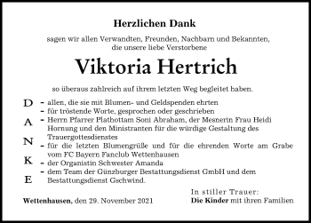 Traueranzeige von Viktoria Hertrich von Günzburger Zeitung
