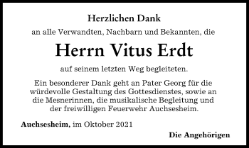 Traueranzeige von Vitus Erdt von Donauwörther Zeitung