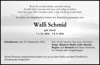 Traueranzeige von Walli Schmid von Günzburger Zeitung