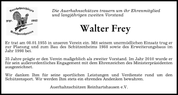 Traueranzeige von Walter Frey von Schwabmünchner Allgemeine