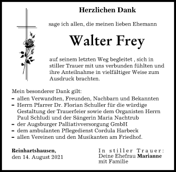 Traueranzeige von Walter Frey von Schwabmünchner Allgemeine