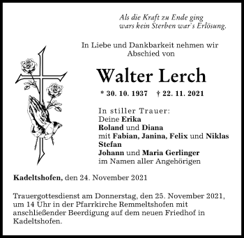 Traueranzeige von Walter Lerch von Neu-Ulmer Zeitung
