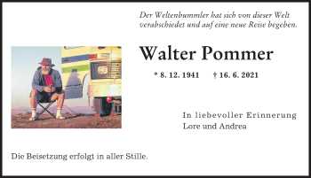 Traueranzeige von Walter Pommer von Augsburger Allgemeine