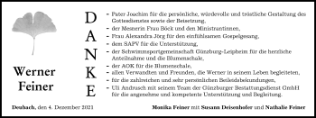 Traueranzeige von Werner Feiner von Günzburger Zeitung
