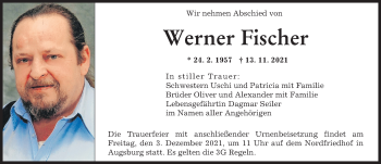 Traueranzeige von Werner Fischer von Augsburger Allgemeine