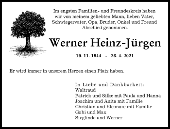 Traueranzeige von Werner Heinz-Jürgen von Friedberger Allgemeine, Augsburger Allgemeine