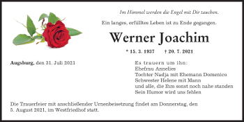 Traueranzeige von Werner Joachim von Augsburger Allgemeine