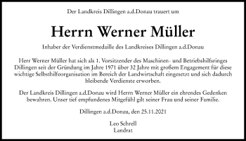 Traueranzeige von Werner Müller von Donau Zeitung