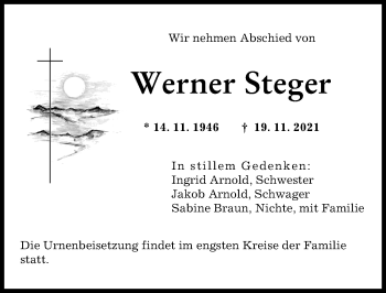 Traueranzeige von Werner Steger von Augsburger Allgemeine