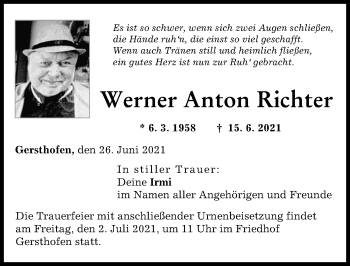 Traueranzeige von Werner Anton Richter von Augsburg-Land