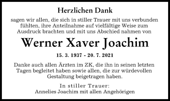Traueranzeige von Werner Xaver Joachim von Augsburger Allgemeine