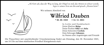Traueranzeige von Wilfried Dauben von Augsburger Allgemeine
