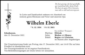 Traueranzeige von Wilhelm Eberle von Günzburger Zeitung