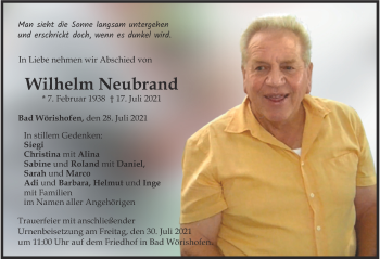 Traueranzeige von Wilhelm Neubrand von Mindelheimer Zeitung