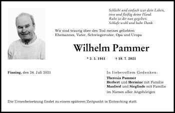 Traueranzeige von Wilhelm Pammer von Landsberger Tagblatt