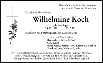 Traueranzeige von Wilhelmine Koch von Rieser Nachrichten