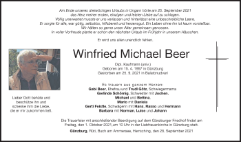 Traueranzeige von Winfried Michael Beer von Günzburger Zeitung