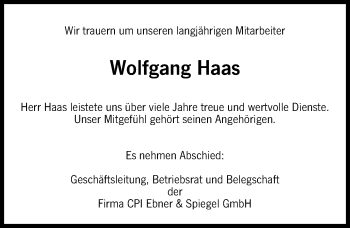 Traueranzeige von Wolfgang Haas von Günzburger Zeitung