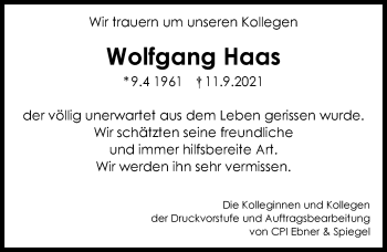 Traueranzeige von Wolfgang Haas von Günzburger Zeitung
