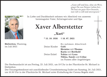 Traueranzeige von Xaver Alberstetter von Landsberger Tagblatt
