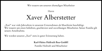 Traueranzeige von Xaver Alberstetter von Landsberger Tagblatt