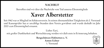 Traueranzeige von Xaver Alberstetter von Landsberger Tagblatt