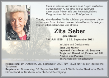 Traueranzeige von Zita Seber von Mindelheimer Zeitung