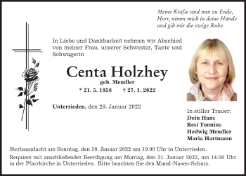 Traueranzeige von Centa Holzhey von Augsburger Allgemeine, Mindelheimer Zeitung