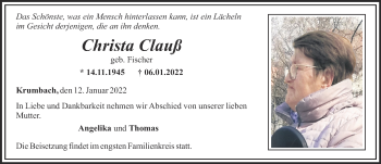 Traueranzeige von Christa Clauß von Mittelschwäbische Nachrichten
