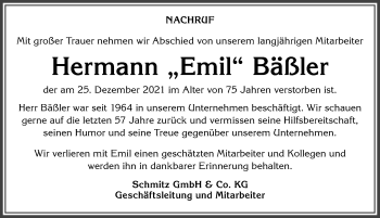 Traueranzeige von Hermann Bäßler von Mindelheimer Zeitung