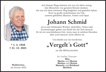 Traueranzeige von Johann Schmid von Günzburger Zeitung
