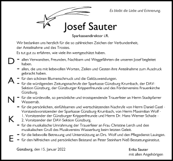 Traueranzeige von Josef Sauter von Günzburger Zeitung