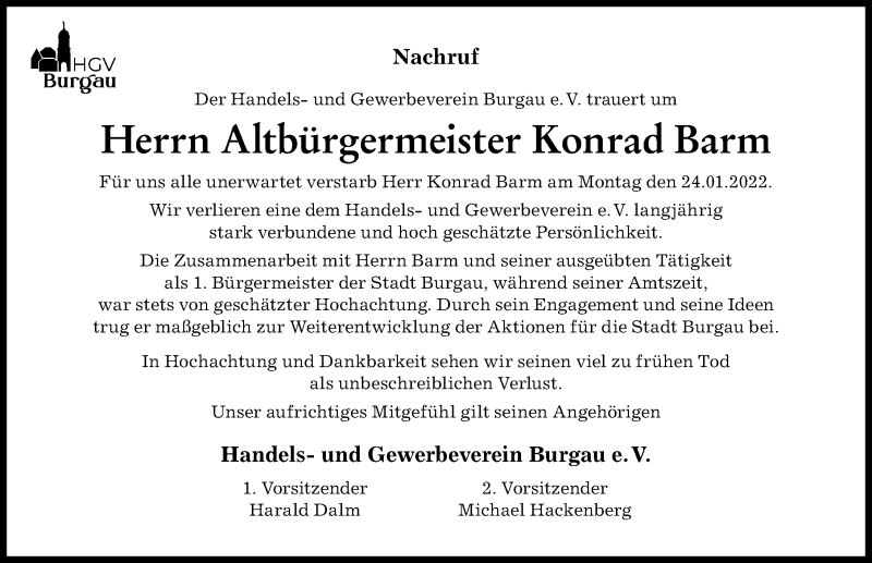  Traueranzeige für Konrad Barm vom 28.01.2022 aus Günzburger Zeitung