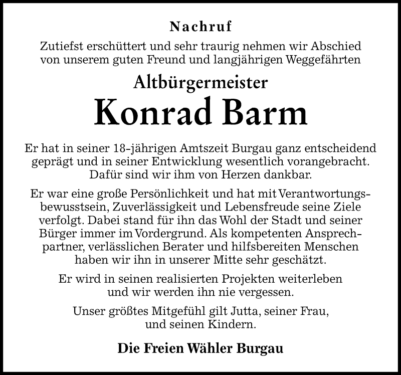 Traueranzeige für Konrad Barm vom 28.01.2022 aus Günzburger Zeitung