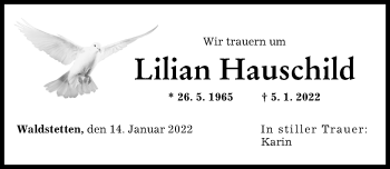Traueranzeige von Lilian Hauschild von Mittelschwäbische Nachrichten