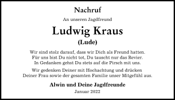 Traueranzeige von Ludwig Kraus von Günzburger Zeitung