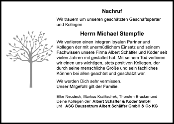 Traueranzeige von Michael Stempfle von Mittelschwäbische Nachrichten, Donau Zeitung, Günzburger Zeitung