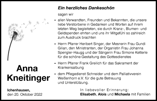 Traueranzeige von Anna Kneitinger von Günzburger Zeitung