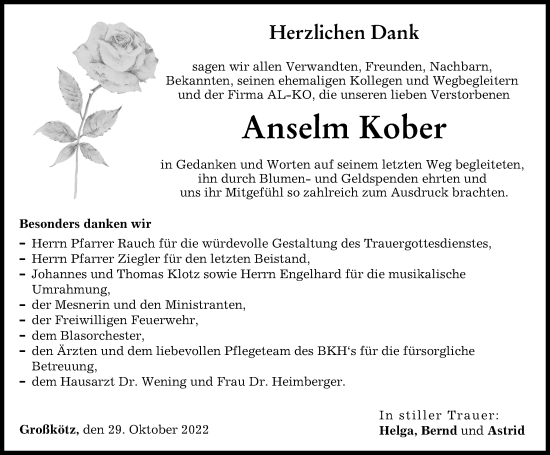 Traueranzeige von Anselm Kober von Günzburger Zeitung