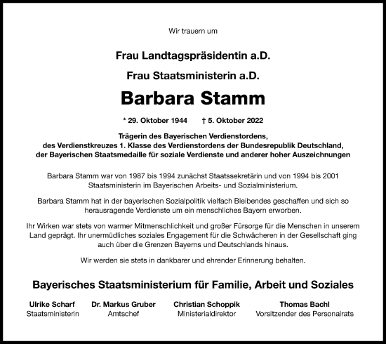 Traueranzeige von Barbara Stamm von Augsburger Allgemeine