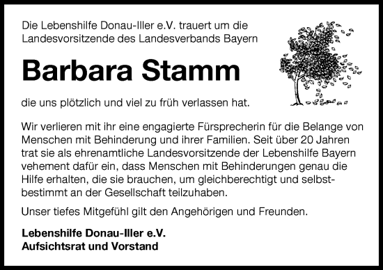 Traueranzeige von Barbara Stamm von Neu-Ulmer Zeitung